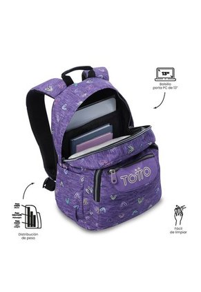 Morral Juvenil Porta PC 13" Gommas Morado Con Corazones