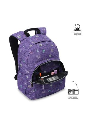 Morral Juvenil Porta PC 13" Gommas Morado Con Corazones