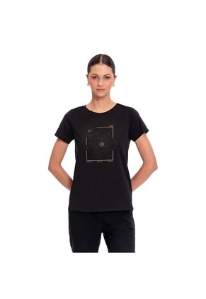 Camiseta Estampada Para Mujer Thinky Manga Corta Negra