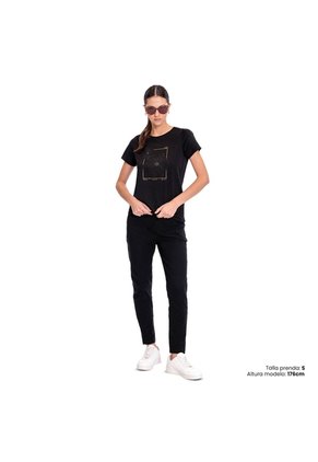 Camiseta Estampada Para Mujer Thinky Manga Corta Negra
