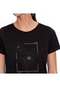 Camiseta Estampada Para Mujer Thinky Manga Corta Negra de Totto