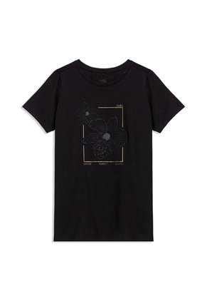 Camiseta Estampada Para Mujer Thinky Manga Corta Negra
