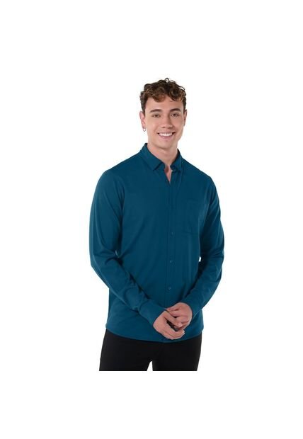 Camisa Manga Larga Pardo Para Hombre Azul