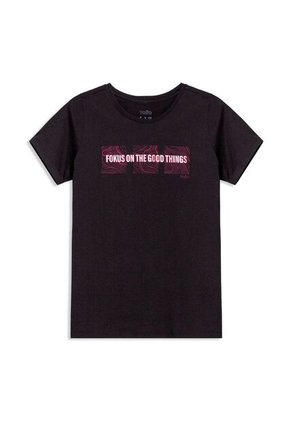 Camiseta Estampada Para Mujer Dusti Manga Corta Negra