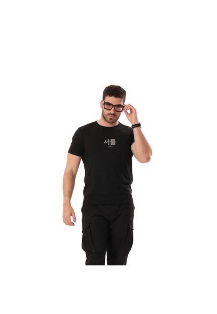 Camiseta Estampada Para Hombre Primen Manga Corta Negra