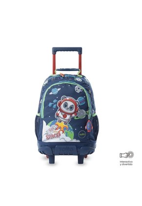 Maleta Para Niño Con Ruedas + Libro Para Colorear Panda Space Azul