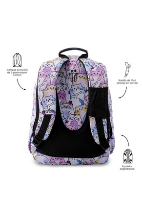 Morral Juvenil Porta PC 14" Acuarela Glitter Con Gatos