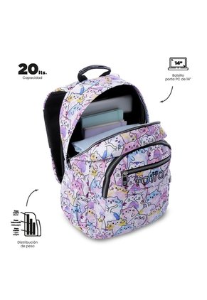 Morral Juvenil Porta PC 14" Acuarela Glitter Con Gatos