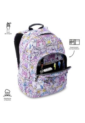 Morral Juvenil Porta PC 14" Acuarela Glitter Con Gatos