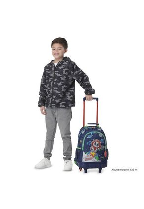 Maleta Para Niño Con Ruedas + Libro Para Colorear Panda Space Azul