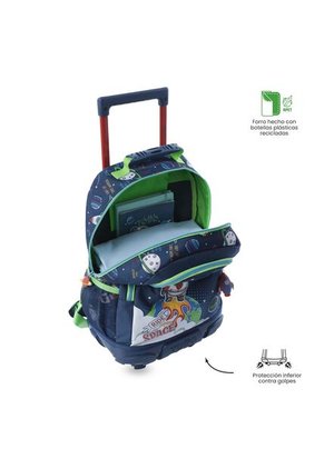 Maleta Para Niño Con Ruedas + Libro Para Colorear Panda Space Azul