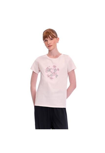 Camiseta Estampada Para Mujer Dusti Manga Corta Rosada