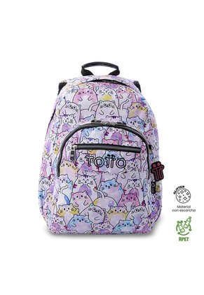 Morral Juvenil Porta PC 14" Acuarela Glitter Con Gatos