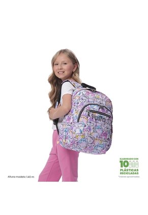 Morral Juvenil Porta PC 14" Acuarela Glitter Con Gatos