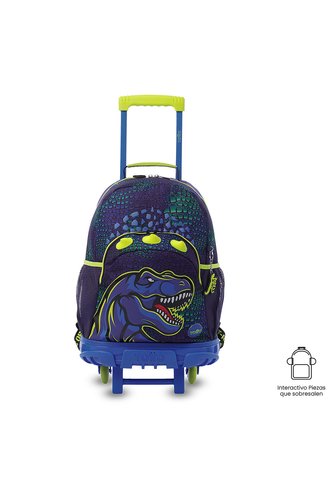 Maleta Para Niño Con Ruedas Dino Rock Grande Azul Totto
