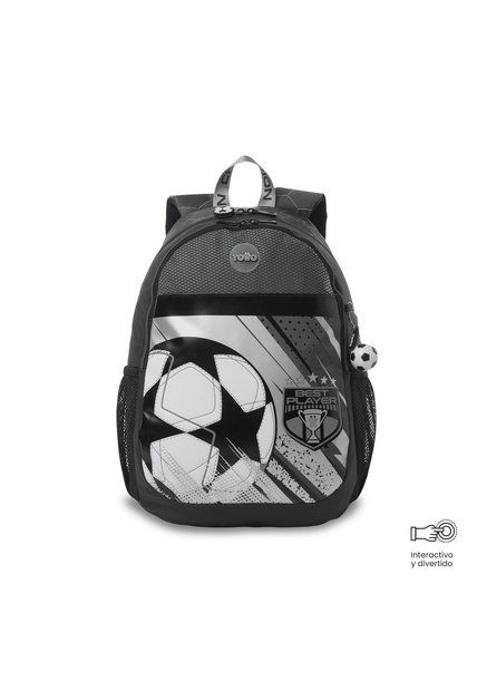 Morral Para Niño Champion Grande Gris Con Diseño De Fútbol
