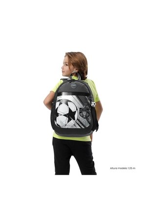 Morral Para Niño Champion Grande Gris Con Diseño De Fútbol