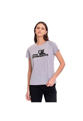Camiseta Estampada Para Mujer Dusti Manga Corta Gris