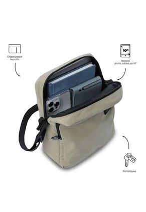 Bolso Para Hombre Porta Tableta 10" Crossbody Drill Beige