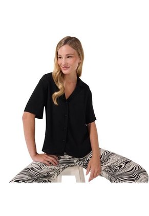 Camisa Manga Corta Brezo Para Mujer Negra