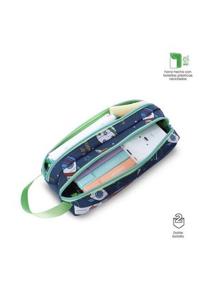 Cartuchera Escolar Grande Para Niño 2 Cuerpos Panda Space Azul