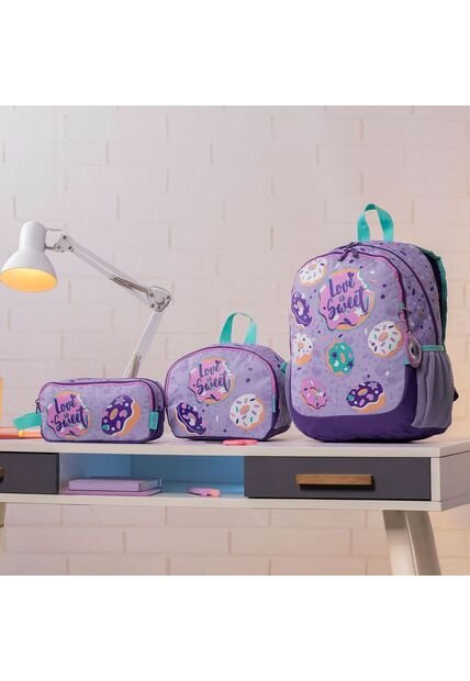 Combo Escolar Morral Sweet Purple + Lonchera Y Cartuchera