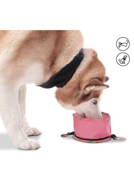 Comedero Bebedero Para Mascotas Portatil Vito Rosado