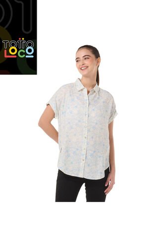Camisa Manga Corta Lajas Para Mujer Blanca Totto