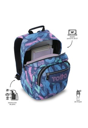 Morral Juvenil Porta PC 13" Gommas Azul Con Corazones