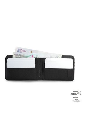 Billetera Hombre Wood Pequeña Con RFID Blocker Negra