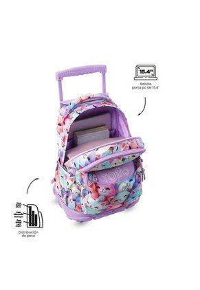 Morral Escolar Con Ruedas Para Niña Renglón Grande Blanco