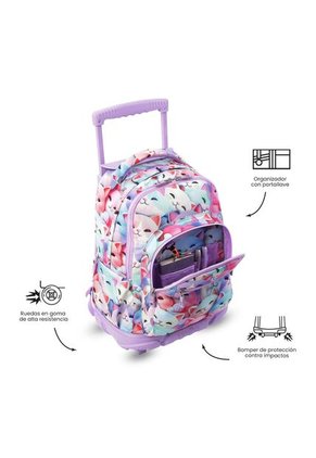Morral Escolar Con Ruedas Para Niña Renglón Grande Blanco