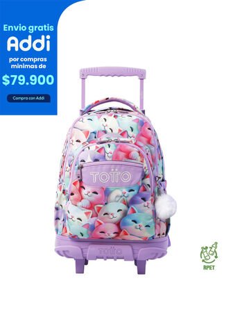 Morral Escolar Con Ruedas Para Niña Renglón Grande Blanco Totto