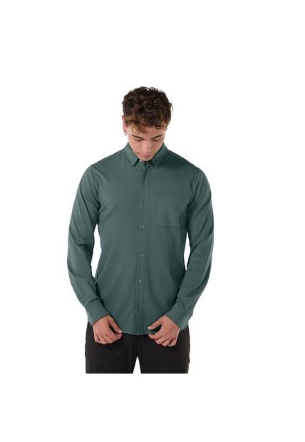 Camisa Manga Larga Pardo Para Hombre Verde