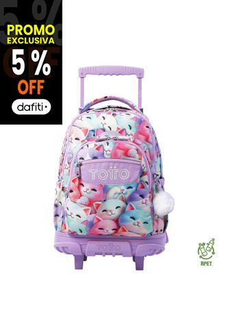 Morral Escolar Con Ruedas Para Niña Renglón Grande Con Gatos Totto