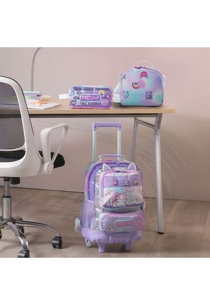 Combo Escolar Morral Con Ruedas Andy Cat + Lonchera Y Cartuchera