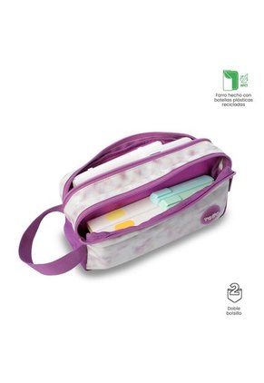 Cartuchera Escolar Grande Para Niña 2 Cuerpos Tie Blanca/Rosada