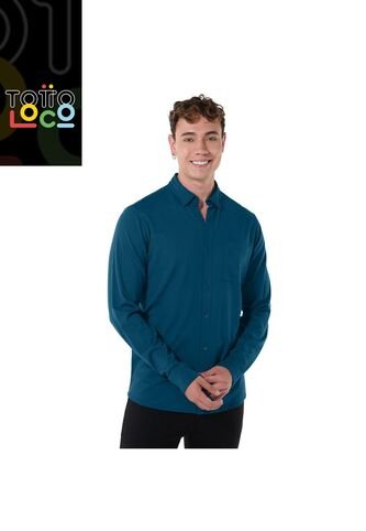 Camisa Manga Larga Pardo Para Hombre Azul Totto