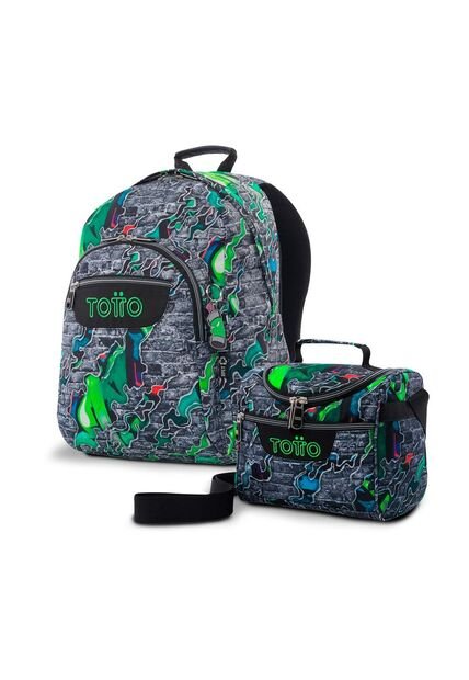 Combo Escolar Morral Grande Acuarela Y Lonchera Térmica Pizarra