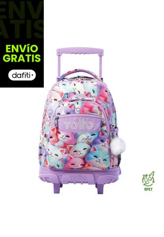 Morral Escolar Con Ruedas Para Niña Renglón Grande Con Gatos Totto