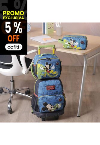 Combo Escolar Morral Con Ruedas Mickey + Lonchera Y Cartuchera Totto