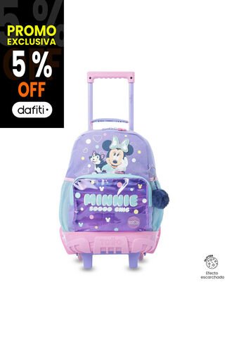Morral Con Ruedas Niña Minnie Mediana Morada Con Corazones Totto