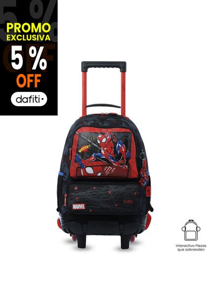 Maleta Para Niño Con Ruedas Spiderman Hero Mediano Negro
