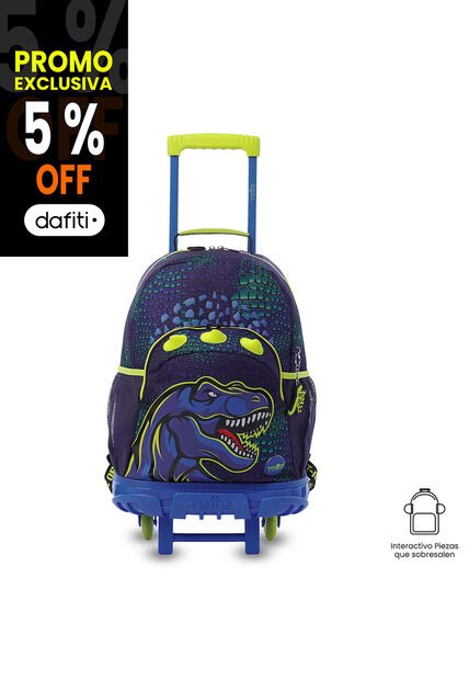Maleta Para Niño Con Ruedas Dino Rock Grande Azul