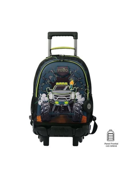 Morral Con Ruedas Niño Monster Race Mediano Negro