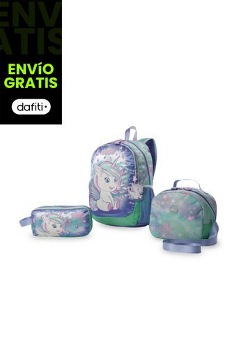 Combo Escolar Niña X3 Morral + Lonchera + Multiuso Magic Dreams Verde Totto