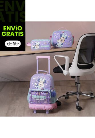 Combo Escolar Morral Con Ruedas Minnie + Lonchera Y Cartuchera Totto