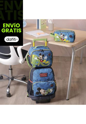 Combo Escolar Morral Con Ruedas Mickey + Lonchera Y Cartuchera Totto