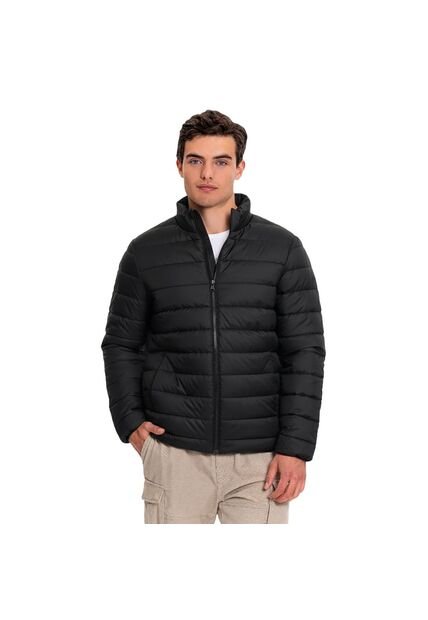 Chaqueta Acolchada Cuello Alto Coloro Negro Para Hombre