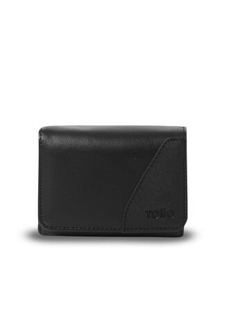 Billetera Hombre Saffiano Pequeña Con RFID Blocker Negra Totto